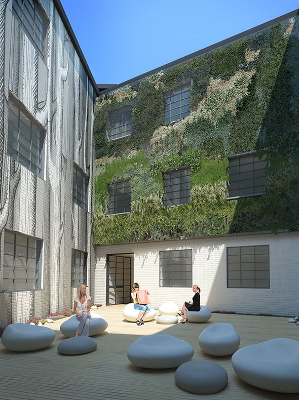 Old Market Building Brentford flat conversion internal courtyard by Verve Properties with timber decking and communal seating
